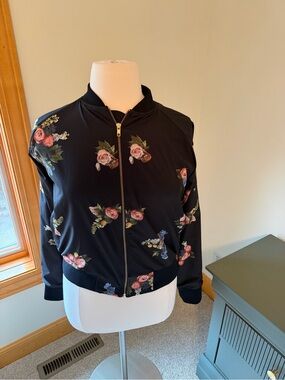 Floral Print Bomber Jacket - Black